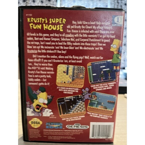 Krusty's Super Fun House (Sega Genesis, 1994) No Manual Tested Working - Picture 2 of 5